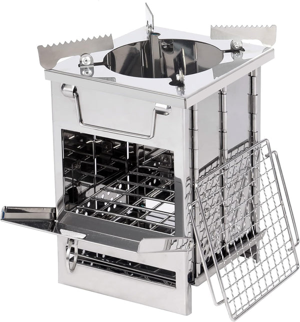 REDCAMP Wood Burning Camping Stove with Pot Stand, Folding Stainless Steel Backpacking Stove for Outdoor Cooking