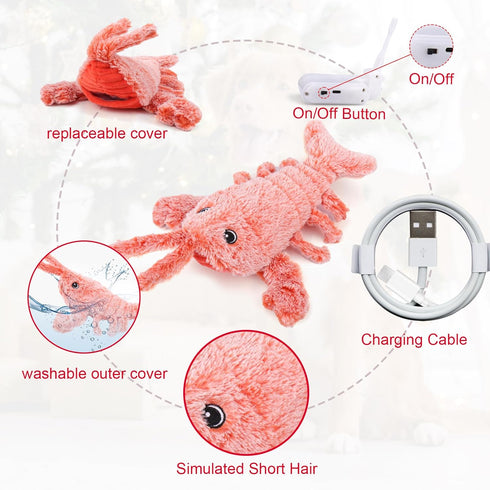 Mity rain Interactive Dog Toys, Wiggly Lobster Toy for Indoor & Outdoor, Rechargeable Floppy Plush Squeaky Dog Toys