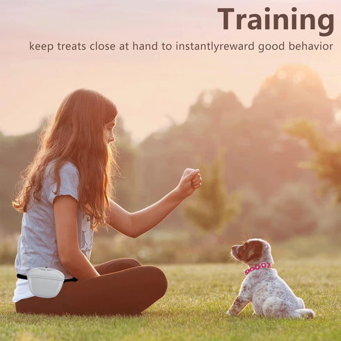 Dog Treat Training Pouch 2 Pack, Silicone Pet Treat Bag with Clip/Magnetic, BPA Free (Grey & Black)