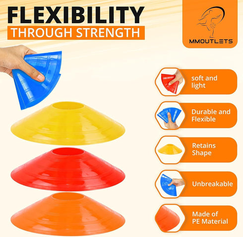 Soccer Cones for Drills with Mesh Bag & Strap, Flexible Heavy-Duty Sports Cones for Practice, Training