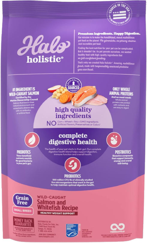 Halo Purely for Pets Holistic Dog Food, Complete Digestive Health Wild-Caught Salmon and Whitefish, 3.5 lb Bag