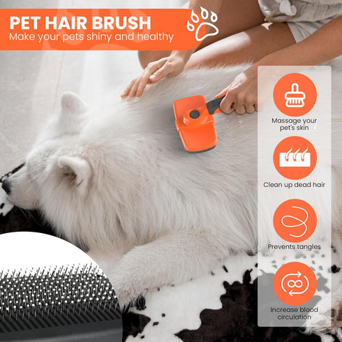 Self-Cleaning Slicker Brush for Dogs & Cats, Grooming Brush for Shedding, Skin-Friendly Deshedding Tool