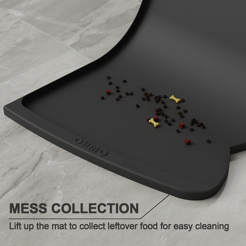 24 15'') OHMO Dog Food Mat(Black, * w/Residue Collection Pocket Silicone Pet Feeding Mat for Floor High Edges Anti