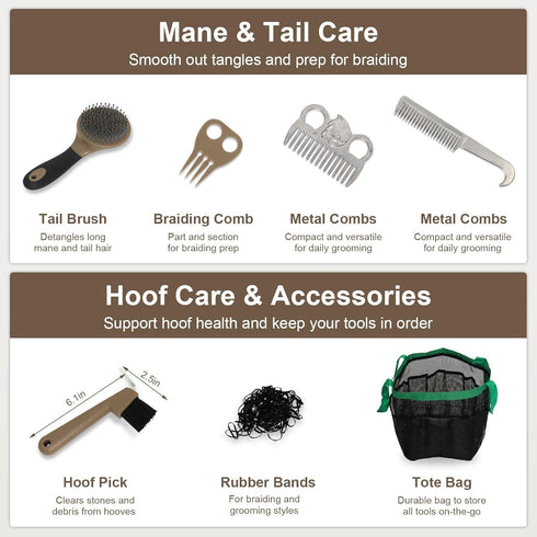 14 Set Horse Grooming Kit Pieces, Horse Brushes for Grooming & Bathing Supplies, Professional Horse Supplies with Mane