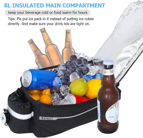 RAYMACE Bike Rear Rack Cooler Bag with Tail Light - Versatile Storage for Warm or Cold Items