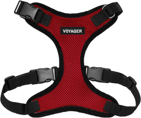 Voyager Step-in Lock Pet Harness - Adjustable All Weather Mesh Harness for Cats and Dogs, Red/Black Trim, XS