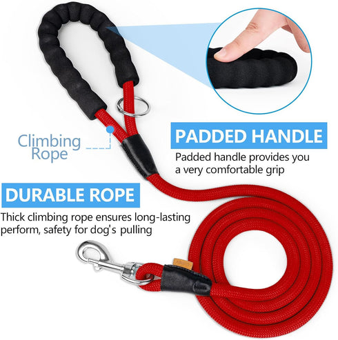 Dog Leash, Braided Rope Traction Lead for Small/Medium Dogs (1/3") - 6FT, Red