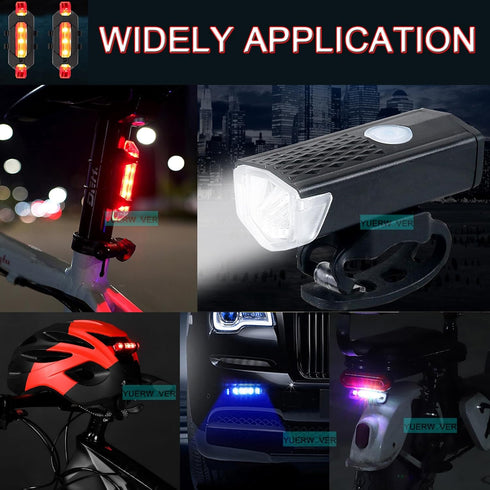Rechargeable Bike Lights Set, Ultra Bright Bicycle Rear Lights for Night Riding, Waterproof 4 Modes