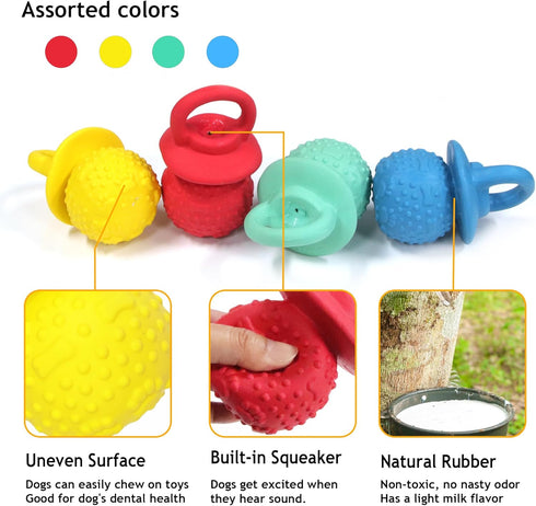 Pacifier Squeaky Dog Toys, Durable Natural Rubber Latex Dog Toy, Fetch and Tug Dog Toy, Dog Treat Toys for Boredom