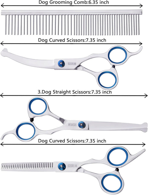 Dog Grooming Scissors with Safety Round Tips - 5 in 1 Grooming Shears Set for Dogs and Cats