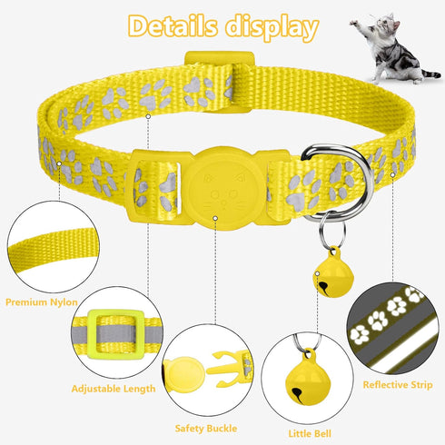 Taglory Reflective Cat Collar Breakaway with Bells, 2 Pack, Adjustable 7.5-12.5 Inch, Yellow