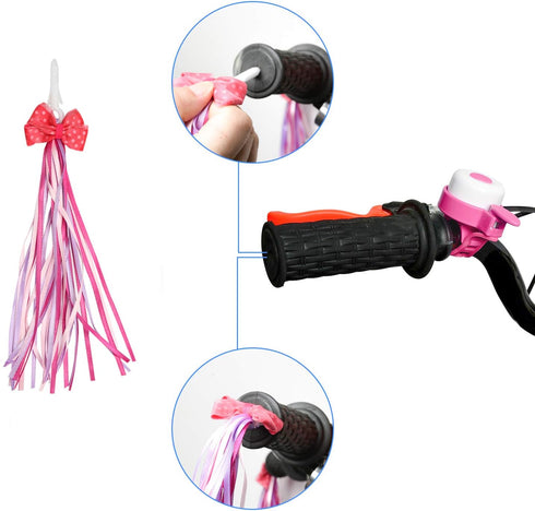 Kids Scooter Basket with Front Handlebar Accessories - Pink, 1 Pair Streamers and Bike Bell for Girls and Boys