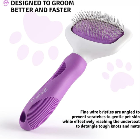 Poodle Pet Slicker Brush for Dogs, Cats, Rabbits - Matted/Loose Fur Grooming for Short/Long Hair