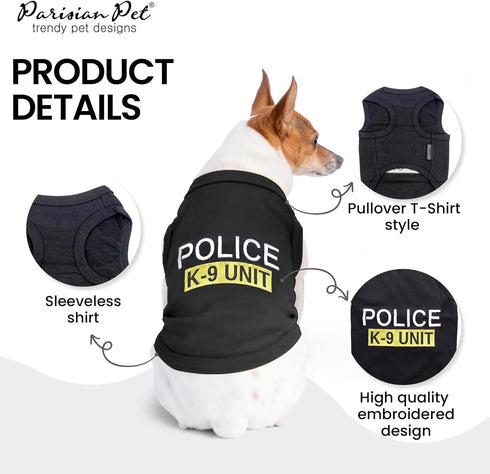 Parisian Pet Unisex Dog T-Shirt - 'Police k-9 Unit' Embroidered, 100% Cotton, 3XL, Machine Washable Dog Costume