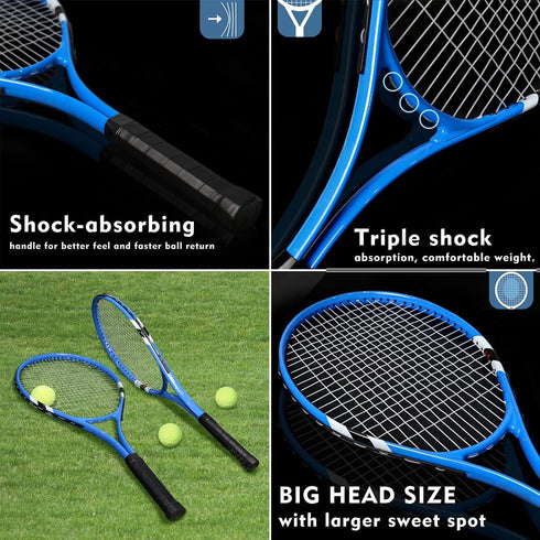 Tennis Rackets Set for 2 Players Recreational, Pre-Strung 27 Inch Light Adult Set with Tennis Balls