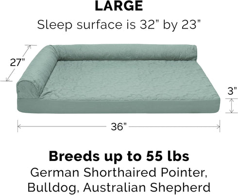 Furhaven Orthopedic Dog Bed for Large/Medium Dogs - Pinsonic Quilted Paw L Shaped Chaise, Removable Bolsters, Washable