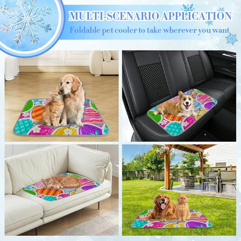 imiBBWQu Summer 27" 22" Cooling Pad Colorful Easter Eggs Dog Cooling Mat Pad Washable Dog Cat Pet Bed Outdoor Beds