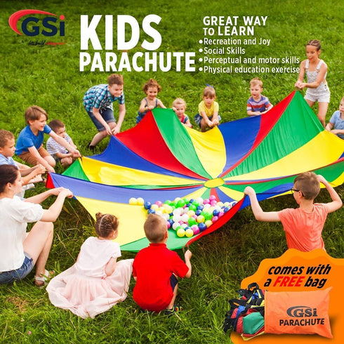 (6 GSi Kids Play Parachute Rainbow Parachute Toy Tent Game for Kids Gymnastics Cooperative Play and Outdoor Playground