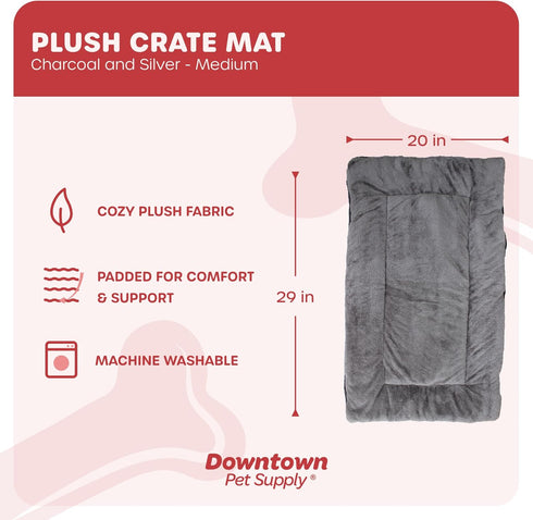 Downtown Pet Supply Medium Dog Crate Mat, Charcoal/Silver, 29 in x 20 in
