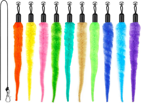 10PCS Cat Worm Toy for Cats - Cat Wand Toy Accessories and 1PC Black String for Cat Fishing Pole Teaser Kit