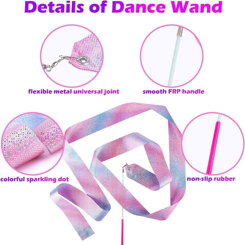 HiUnicorn 2PCS 6.6 Sparkly Dance Ribbon for Kids Girls Princess Mermaid Ballet Ballerina Gymnastics Birthday Party