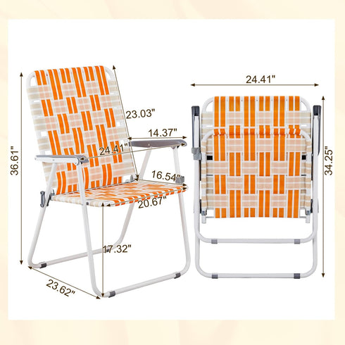 UDeuxff Set 2, 260 LBS Folding Webbed Oversized Lawn Chairs of High Beach Chair for Adults Heavy Duty, Portable Patio