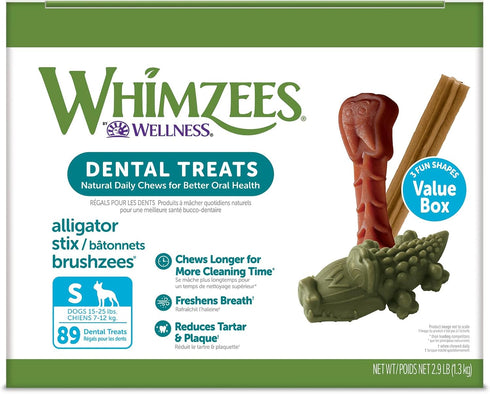 WHIMZEES by Wellness Value Box Natural Dental Chews for Dogs, Long Lasting Treats, Grain-Free, Small Breed, 89 count