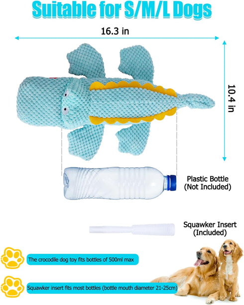 SCHITEC Squeaky Dog Toys, Crinkle Plush Water Bottle Toy, Interactive Chew Toy for Small Medium Large Dogs