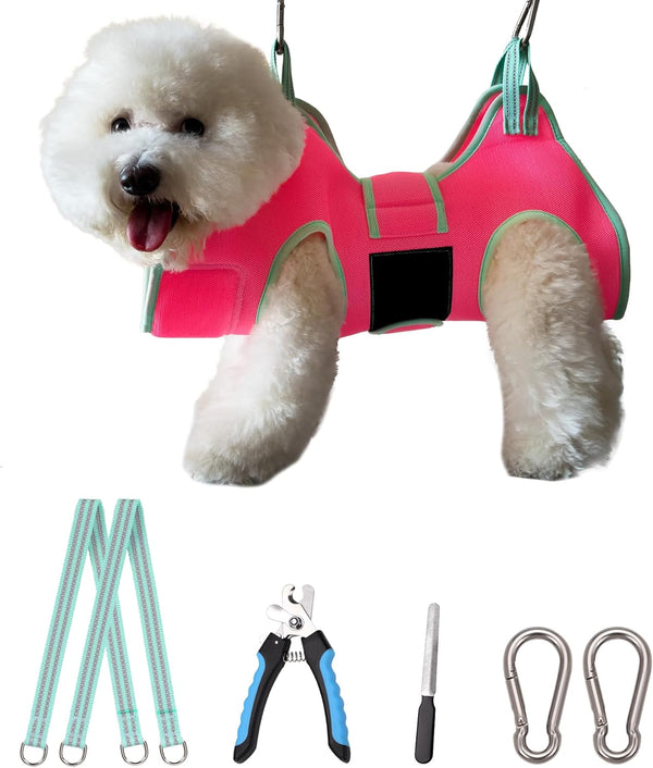 Dog Grooming Hammock, 2024 New Barbie Pink Small Dog Hammock for Nail Trim, Thick Fabric Neck Support