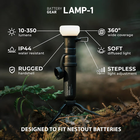 Dimmable IP44 10-350 LAMP-1 NESTOUT Rugged Outdoor Camping LED Lantern w/ Mini Tripod, USB Powered Soft LED Light