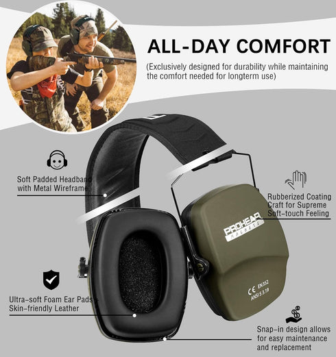 PROHEAR 016 Shooting Ear Protection Earmuffs, 2 Pack, NRR 26dB for Gun Range and Hunting - Black and Green