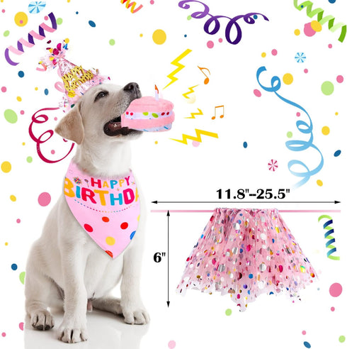 Weewooday 4 Pieces Dog Birthday Outfits, Dog Girl Bandana with Hat and Dress Set for Puppy 1st Birthday Party Supplies