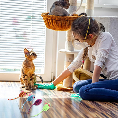 Totority Catnip Mice Cat Toy, Rubber Band Mouse with Elastic Rope for Cats, Realistic Teaser Playing Prop