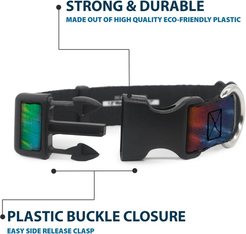 Buckle-Down Plastic Clip Collar - Tie Dye Swirl Multi Color, 1" Wide, Fits 11-17" Neck, Medium
