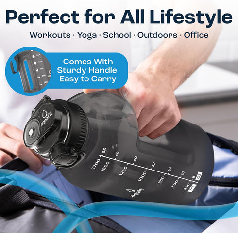 64 oz 2in1 AQUAFIT Half Gallon Water Bottle with Time Marker - Straw & Chug Lid - BPA Free Gym Water Bottle with Straw