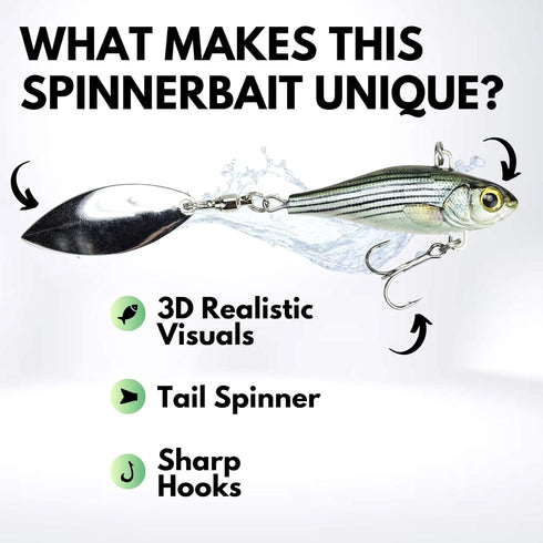 LUNKERHUNT Spinner Baits for Bass Fishing, Tail Spinner Lure, Unique Blade Baits for Bass and Trout