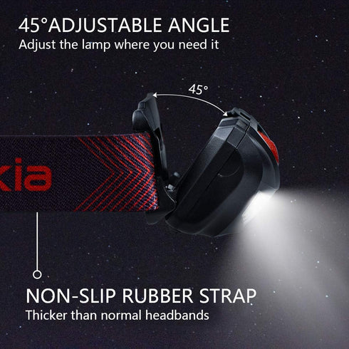 Vekkia Ultra Bright LED Headlamp, 5 Lighting Modes, White & Red LEDs, IPX6 Waterproof for Running, Cycling, Fishing,