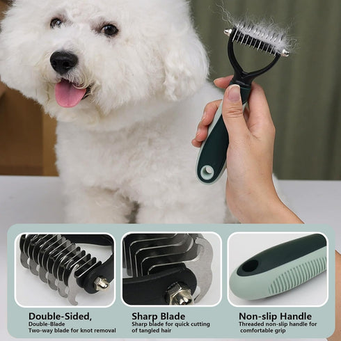 BURCHLIFE 8 Grooming Brush Kit - Pcs for Shedding & Matted Fur, Self-Cleaning with Flea Comb, Includes Indoor