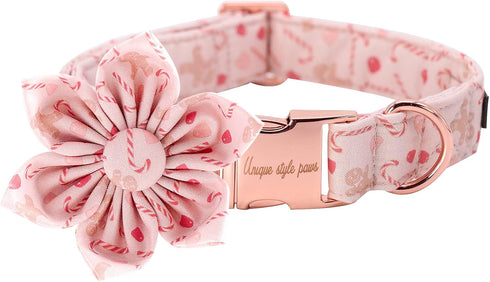 Unique Style Paws Adjustable Dog Collar with Flower Pattern, Durable Christmas Collar for Small Medium Large Dogs