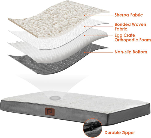 EHEYCIGA Orthopedic Dog Beds for Large Dogs, Removable Washable Cover for Crate, Beige, 35x23