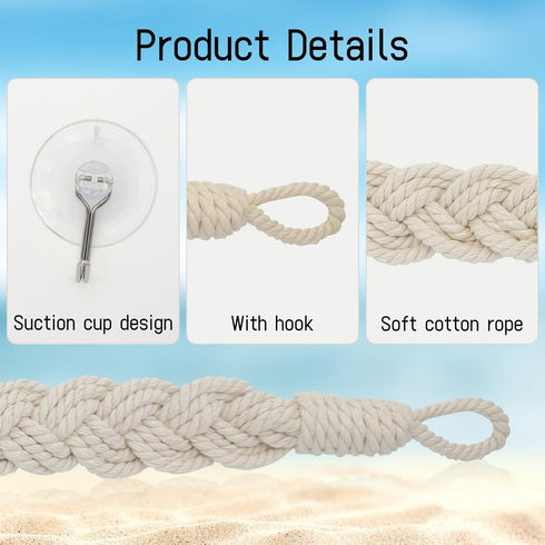 2 60cm WishLotus Hermit Crab Climbing Toys, Natural Cotton Rope Hermit Crab Toys with Suction Cups, Hermit Crab Decor