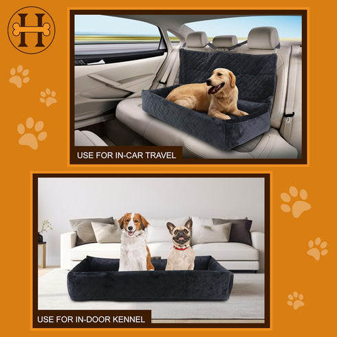 100LBS Dog Car Seat for Large Dogs Under - Pet Booster Back Seat Bed with Safety Tethers & Storage Pocket, Removable