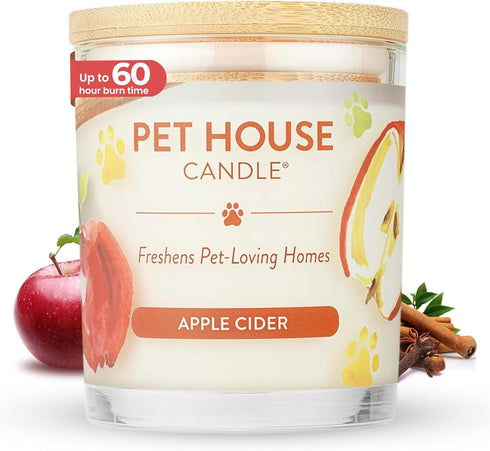 One Fur All Apple Candle for Pet Odor - Plant-Based Soy Candle with 60 Hour Burn Time - Apple Cider