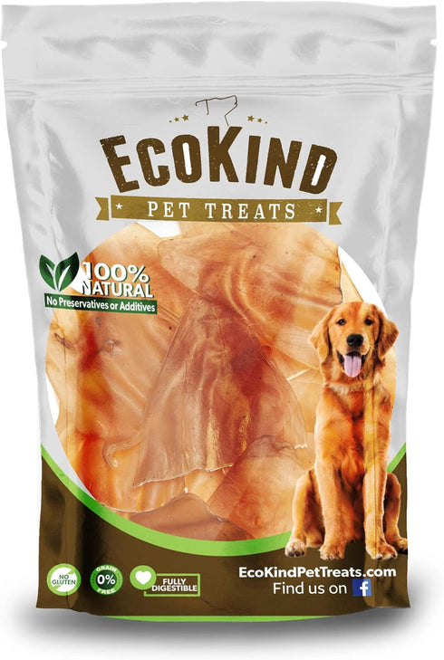 EcoKind Pet Treats Jumbo Cow Ear Dog Treats, 100% All-Natural Beef Chews, 6 Ears