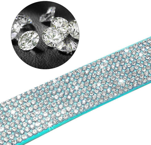Cute Dazzling Sparkling Soft Suede Leather Bling Rhinestone Crystal Jeweled Pet Dog Collar and Leash Combo Set (XS,