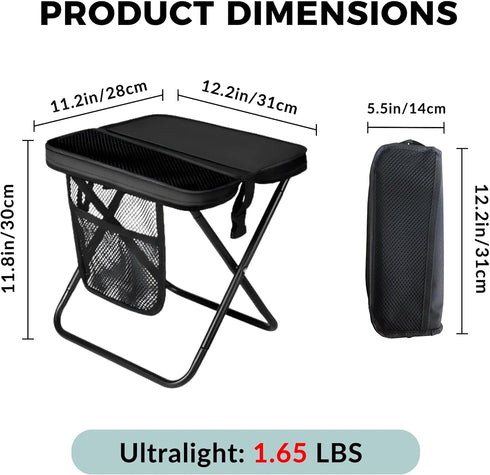 ABUUL 265Lbs, Portable Collapsible Stool - Folding Chair with Storage Pouch, Convertible Satchel for Hands-Free Carry