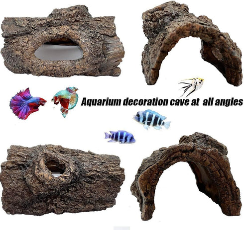 Tfwadmx Aquarium Decoration Cave, Resin Hollow Tree Trunk Log Ornament for Fish Tank Hideout for Betta, Cichlid
