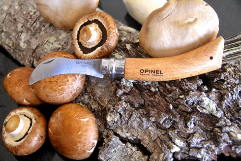 Opinel No. 08 Mushroom Knife, Beechwood Handle, Curved Blade, Made in France