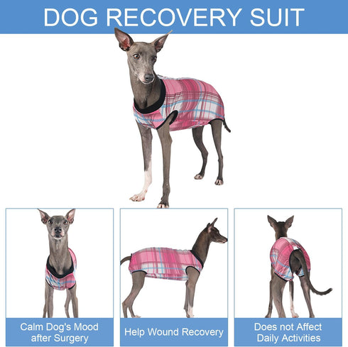 Dog Surgery Suit for Female Spay Recovery, Surgical Recovery Suit for Male Dogs, Fits Small Medium, Pink Plaid/Small