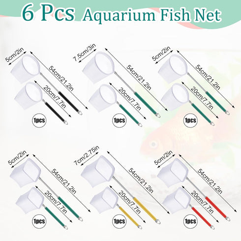 6 Pcs Aquarium Fish Net with Extendable Stainless Steel Handle Fish Tank Shrimp Net with Adjustable Handle Fish Tank Net Circle and Square Brine Shrimp Net for Aquarium Fish Tank Pond, 5 Colors